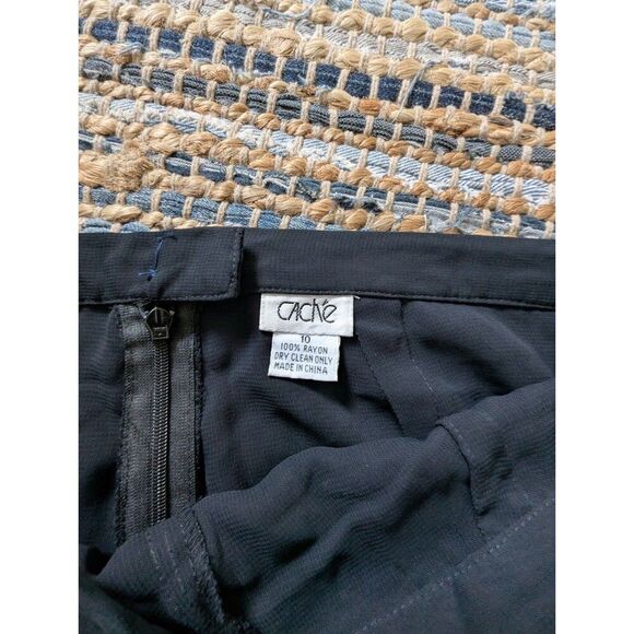 Vtg Cache Black Breakaway Wide Leg Ultra High Rise Pants Size 10 Chiffon Rayon - Picture 7 of 8